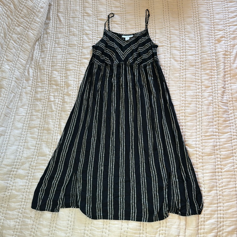 Motherhood Maternity dress, adjustable spaghetti straps. Black and white.
